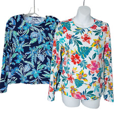 Lands End Tops erupção cutânea protetor solar natação gola redonda manga longa XS camisas de praia florais comprar usado  Enviando para Brazil