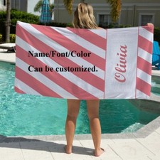 Nome/texto personalizado personalizado linha inclinada grande toalha de praia piscina natação surf presente comprar usado  Enviando para Brazil