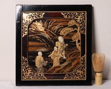 Painel de parede de laca japonesa paisagem dourada e monge budista era Meiji, usado comprar usado  Enviando para Brazil
