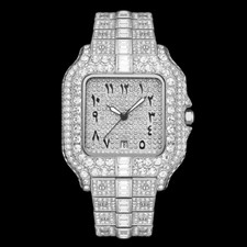  VVS Numerais Árabes Luxo Mostrador Quadrado Relógio de Diamante Gelado, Relógio Hip Hop comprar usado  Enviando para Brazil