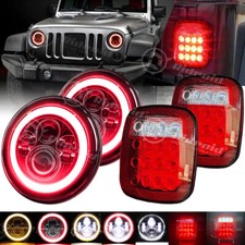 Faróis de LED + combo de luzes de freio traseiras para Jeep Wrangler TJ 96-06 Red Halo 7", usado comprar usado  Enviando para Brazil