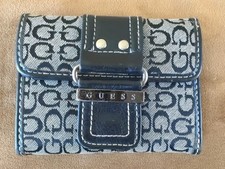 Carteira dupla feminina GUESS de lona com logotipo assinatura preta 4,5 x 4" cartão de crédito comprar usado  Enviando para Brazil
