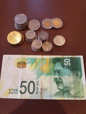 Nuevo lote de monedas y billetes de Israel Shekel, 122 ILS en total segunda mano  Embacar hacia Mexico