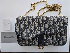 Bolsa de sela de lona jacquard oblíqua azul Dior com corrente-autêntica-estado perfeito. comprar usado  Enviando para Brazil