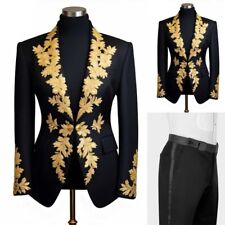 Smoking masculino aplique dourado peito único pico lapela festa personalizado elegante comprar usado  Enviando para Brazil