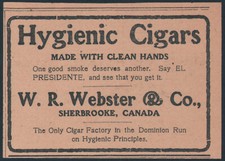 Charutos higiênicos canadenses 1910 W. R. Webster Co. anúncio impresso El Presidente comprar usado  Enviando para Brazil