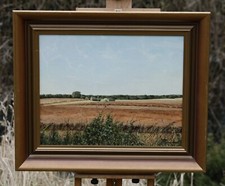 Paisagem rural de verão com campos e casas, pintura a óleo sobre tela, Alemanha comprar usado  Enviando para Brazil