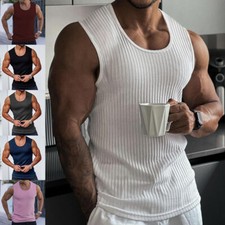 Colete masculino sem mangas com nervuras liso tops esporte musculação academia fitness tanque comprar usado  Enviando para Brazil