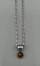 Colgante y cadena vintage de plata de ley ámbar - antiguo - cadena de corte de diamante de 18" segunda mano  Embacar hacia Mexico