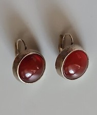 BRINCOS VINTAGE AUTÊNTICOS REDONDOS DE PRATA ESTERLINA PEDRAS VERMELHAS comprar usado  Enviando para Brazil