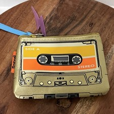 Carteira cartão bolsa moeda pacote Y2k estéreo ouro cassete 4,5”x3,5” áudio alta costura, usado comprar usado  Enviando para Brazil
