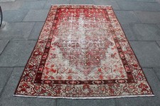 Vintage Worn Hecho a Mano Tradicional Lana Rojo Gris Angustiado Tapete 242x144cm comprar usado  Enviando para Brazil