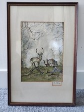 Stag painting watercolour for sale  LONDON