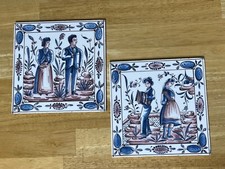 Azulejos portugueses vintage lindamente pintados à mão (2) 6x6" leitura rural francesa comprar usado  Enviando para Brazil