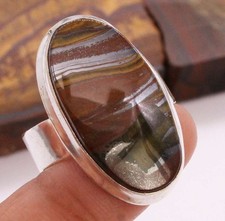 Anel feito à mão Iron Tiger Eye folheado a prata 925 tamanho 8,25 EUA comprar usado  Enviando para Brazil