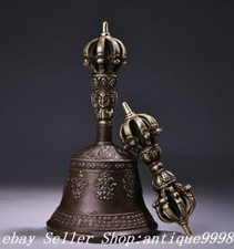 Conjunto de 6,6" Old Tibet Xizang Bronze Dorje Vajra Bell & Holder Box Phurba Adaga FaQi comprar usado  Enviando para Brazil