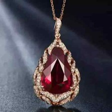 Pingente feminino de rubi vermelho de pera 2 quilates criado em laboratório folheado a ouro amarelo 14K, usado comprar usado  Enviando para Brazil