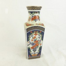 Vaso de porcelana japonês Eiwa Kinsei quadrado azul branco estampado floral 10 polegadas comprar usado  Enviando para Brazil