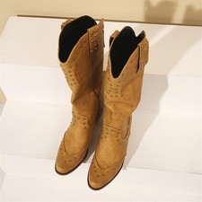 Botas femininas retrô rebites biqueira quadrada salto alto estilo cowboy oeste comprar usado  Enviando para Brazil