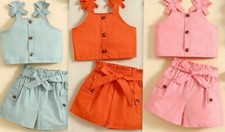 Conjunto de shorts femininos 2 peças bolsos elásticos na cintura roupas de verão infantis NOVO comprar usado  Enviando para Brazil