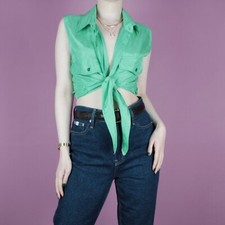 Blusa blusa verde feminina vintage anos 80 anos 90 corte de seda cintura amarrada M 14 16 comprar usado  Enviando para Brazil