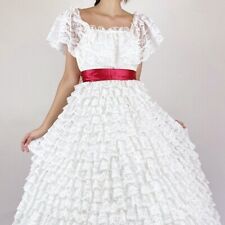 Vintage Scarlett O 'hara Vitoriano Babado Branco De Renda Com Babados Maxi Pequeno comprar usado  Enviando para Brazil