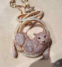Pingente amuleto animal pantera moissanita corte redondo folheado a ouro rosa 14K 3,20 quilates comprar usado  Enviando para Brazil