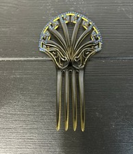 Pente de cabelo antigo grande art déco dourado celulóide brilhante com cristais azuis comprar usado  Enviando para Brazil