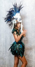 Usado, Moicão nativo azul escuro, fantasia indiana cocar de penas, pena de galo azul comprar usado  Enviando para Brazil