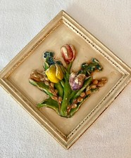 Pintura de trabalho vintage pequena pendurada na parede 3D em relevo de gesso - Flores comprar usado  Enviando para Brazil