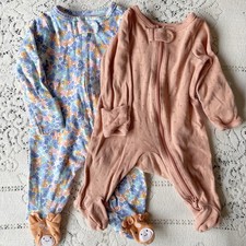 Conjunto de 2 macacões Carters bebê recém-nascido menina zíper completo floral girafa azul pêssego, usado comprar usado  Enviando para Brazil