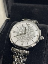 RELÓGIO FEMININO AR1925 Emporio Armani mostrador SS branco com cristal pavê quartzo 32mm, usado comprar usado  Enviando para Brazil