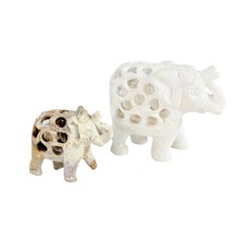Lote de 2 pedras de sabão esculpidas à mão vintage mãe elefante com bebê elefante dentro comprar usado  Enviando para Brazil