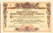 Certificado de estoque/vínculo da EMPRESA NACIONAL DE ALGODÃO ESPANHA TAMPA 100.000.000 comprar usado  Enviando para Brazil