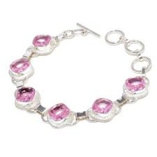 "Pulsera de joyería de plata esterlina 925 de piedra preciosa kunzita rosa hecha a mano talla 7-8" segunda mano  Embacar hacia Mexico