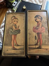 Estampas de bailarina "Big Eyes" dos anos 1960 por Maio, em molduras de madeira comprar usado  Enviando para Brazil