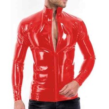 Camisas masculinas de couro PVC com zíper colarinho sexy manga longa tops streetwear comprar usado  Enviando para Brazil