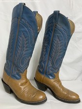 Bota Masculina Tony Lama Amazona Couro Alto Azul e Marrom Cowboy Cowgirl Western 8D, usado comprar usado  Enviando para Brazil
