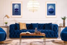 Chesterfield sofa navy for sale  LONDON
