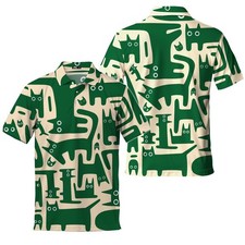 Camisa polo masculina gato verde engraçada, camisa polo presentes para amigo golfista, equipe comprar usado  Enviando para Brazil