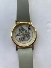 Relógio de gato vintage rotativo marca mouse miado tom dourado rosto pulseira cinza NÃO TESTADO comprar usado  Enviando para Brazil