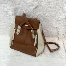 Mochila de couro sintético marrom e marfim, alças ajustáveis, bolso com zíper, usada comprar usado  Enviando para Brazil