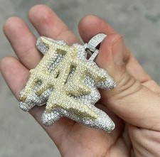 Pingente masculino personalizado qualquer 3 letras de dois andares diamante criado em laboratório prata 925 comprar usado  Enviando para Brazil