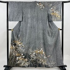 Kimono feminino japonês Houmongi grama de seda água corrente folha de ouro cinza preto 159 comprar usado  Enviando para Brazil
