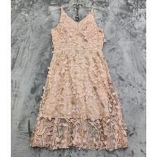 Vestido XSCAPE Feminino 10 Rosa 3D Floral Frisado Aplique Midi Fit Flare Decote V Traseiro comprar usado  Enviando para Brazil