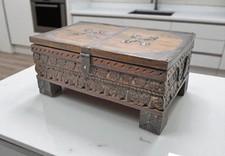 Caixa de armazenamento antiga de madeira esculpida fina Treausre original antiga, usado comprar usado  Enviando para Brazil