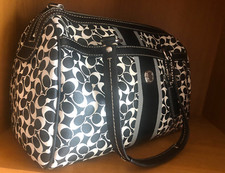 Bolsa de couro COACH F15132 Chelsea Heritage Signature branca preta PVC comprar usado  Enviando para Brazil
