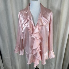 Usado, Blusa jeans feminina 24/7 tamanho rosa cetim babado botão frontal manga sino comprar usado  Enviando para Brazil