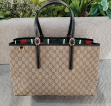 Bolsa tote GUCCI GG emblema grande bege e marrom escuro GG nova e autêntica comprar usado  Enviando para Brazil