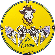 PLACA DE PORCELANA VINTAGE DE SORVETE BORDENS: bomba de gás de fazenda de vacas leiteiras comprar usado  Enviando para Brazil